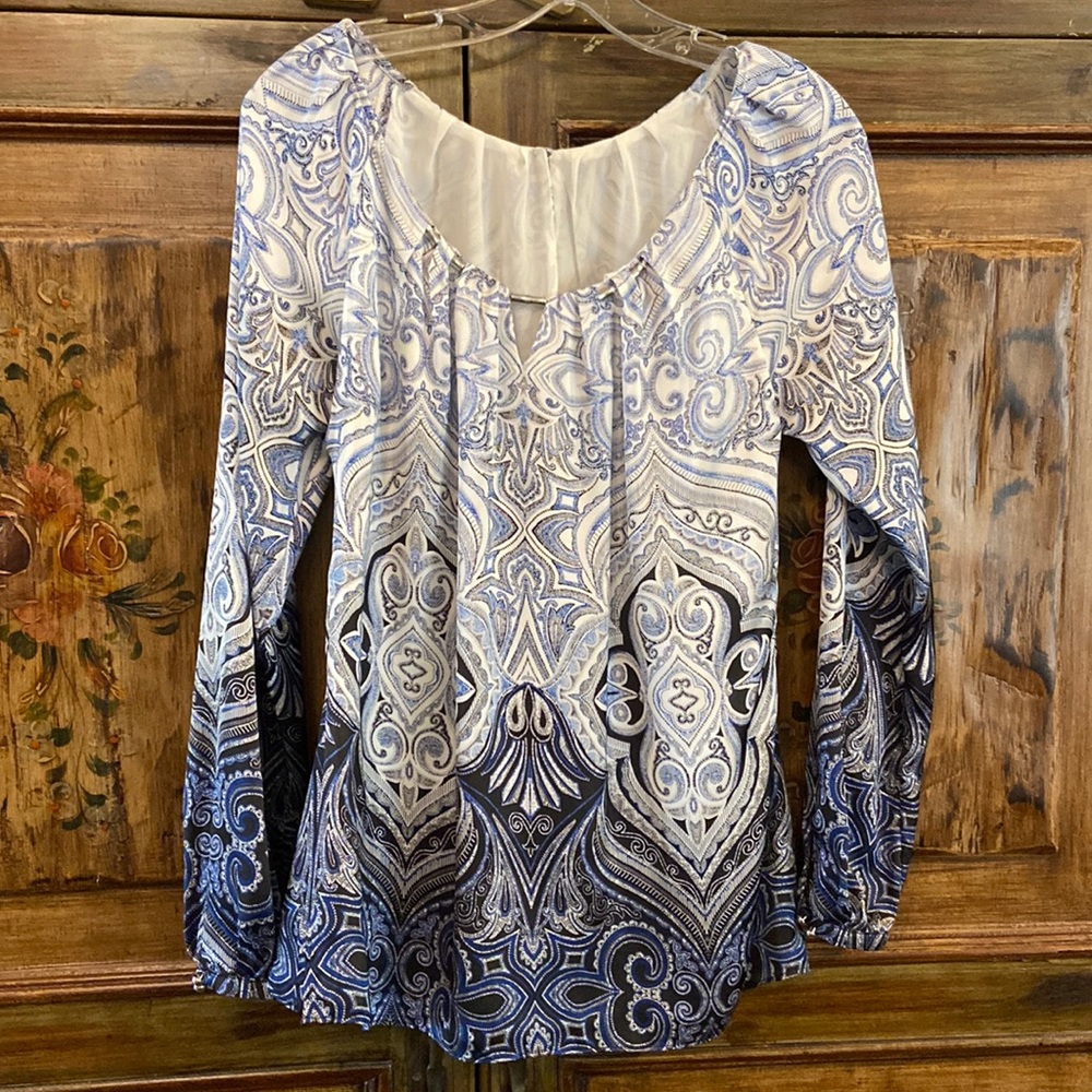 WHBM Blue and White Blouse